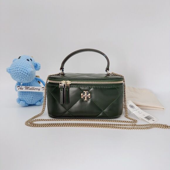 Tory Burch Kira Diamond Quilt Leather Vanity Case 164986 Fir Tree Green 312 NWT - Picture 1 of 10